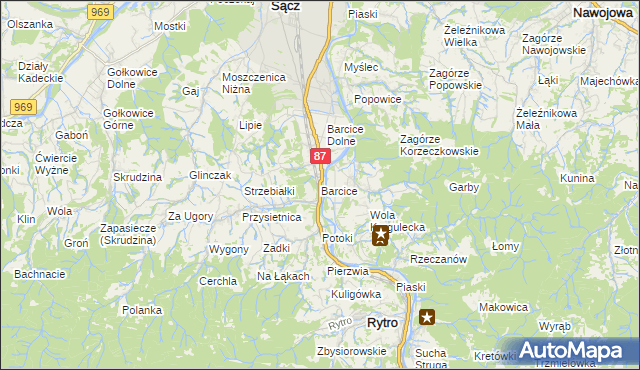 mapa Barcice gmina Stary Sącz, Barcice gmina Stary Sącz na mapie Targeo