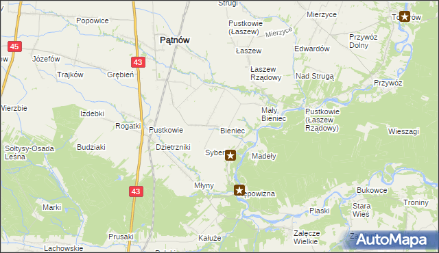 mapa Bieniec gmina Pątnów, Bieniec gmina Pątnów na mapie Targeo