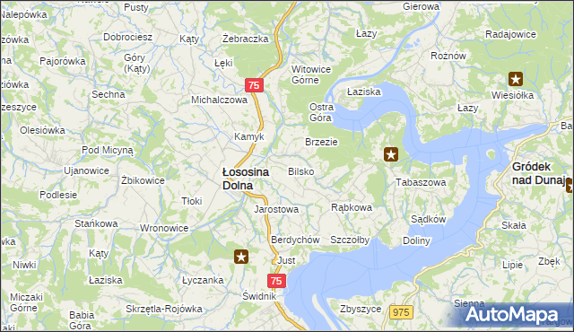mapa Bilsko gmina Łososina Dolna, Bilsko gmina Łososina Dolna na mapie Targeo