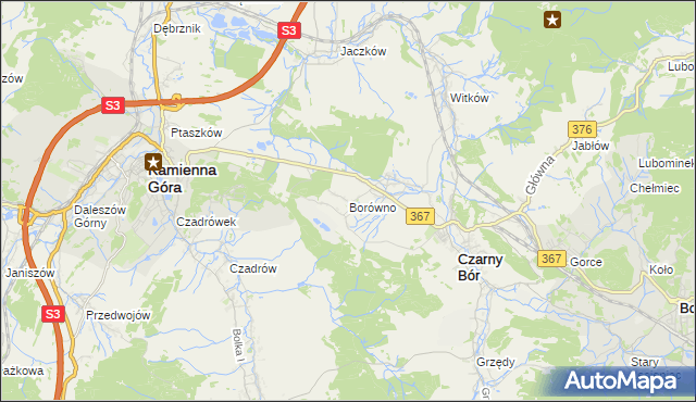 mapa Borówno gmina Czarny Bór, Borówno gmina Czarny Bór na mapie Targeo