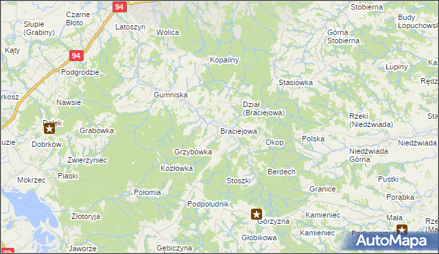 mapa Braciejowa, Braciejowa na mapie Targeo