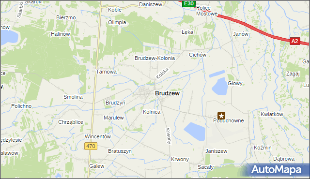 mapa Brudzew powiat turecki, Brudzew powiat turecki na mapie Targeo