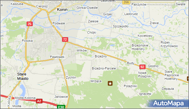 mapa Brzeźno gmina Krzymów, Brzeźno gmina Krzymów na mapie Targeo