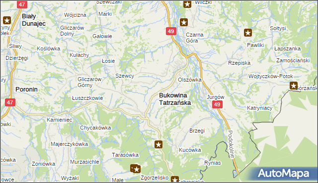mapa Bukowina Tatrzańska, Bukowina Tatrzańska na mapie Targeo