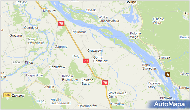 mapa Chmielew gmina Magnuszew, Chmielew gmina Magnuszew na mapie Targeo