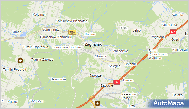 mapa Chrusty gmina Zagnańsk, Chrusty gmina Zagnańsk na mapie Targeo