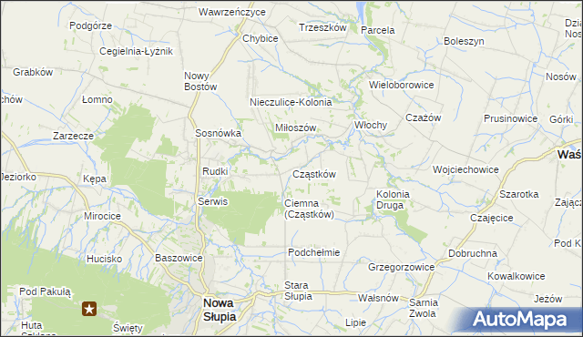 mapa Cząstków gmina Nowa Słupia, Cząstków gmina Nowa Słupia na mapie Targeo