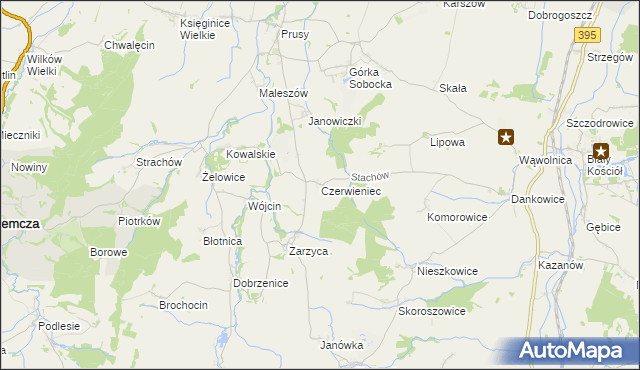 mapa Czerwieniec gmina Kondratowice, Czerwieniec gmina Kondratowice na mapie Targeo