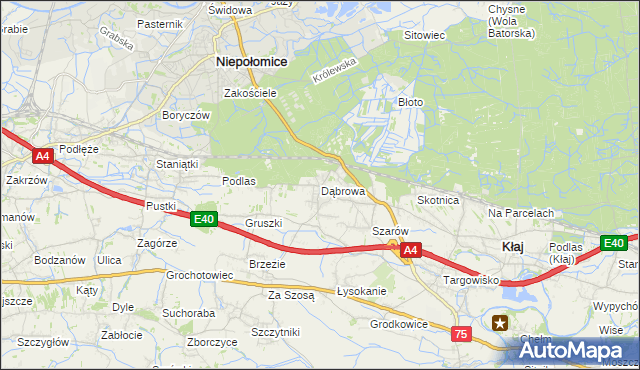 mapa Dąbrowa gmina Kłaj, Dąbrowa gmina Kłaj na mapie Targeo