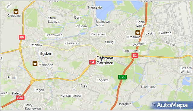 mapa Dąbrowa Górnicza, Dąbrowa Górnicza na mapie Targeo