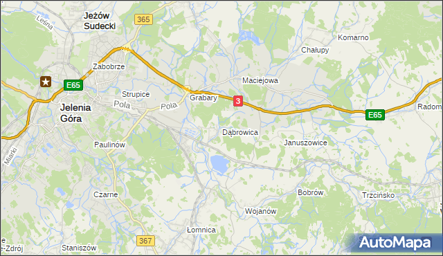 mapa Dąbrowica gmina Mysłakowice, Dąbrowica gmina Mysłakowice na mapie Targeo