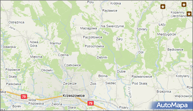 mapa Dębnik gmina Krzeszowice, Dębnik gmina Krzeszowice na mapie Targeo