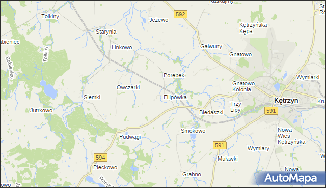 mapa Filipówka gmina Kętrzyn, Filipówka gmina Kętrzyn na mapie Targeo