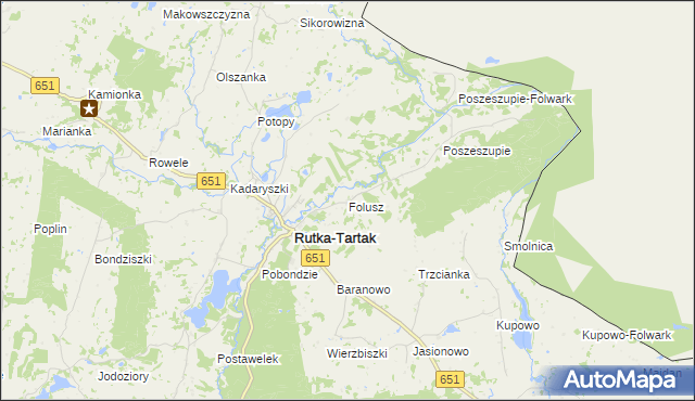 mapa Folusz gmina Rutka-Tartak, Folusz gmina Rutka-Tartak na mapie Targeo