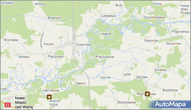 mapa Franciszków gmina Nowe Miasto nad Wartą, Franciszków gmina Nowe Miasto nad Wartą na mapie Targeo
