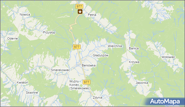 mapa Gładyszów, Gładyszów na mapie Targeo