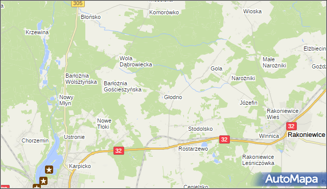 mapa Głodno gmina Rakoniewice, Głodno gmina Rakoniewice na mapie Targeo