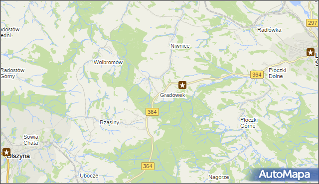 mapa Gradówek gmina Lwówek Śląski, Gradówek gmina Lwówek Śląski na mapie Targeo