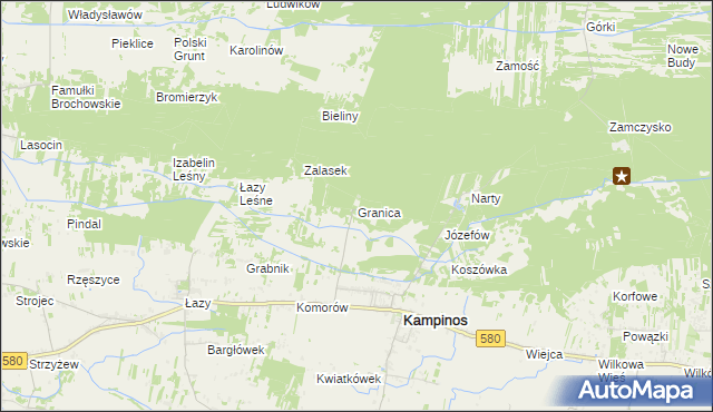 mapa Granica gmina Kampinos, Granica gmina Kampinos na mapie Targeo