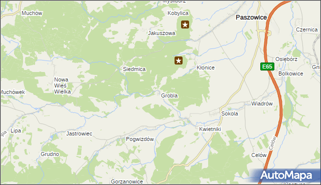mapa Grobla gmina Paszowice, Grobla gmina Paszowice na mapie Targeo