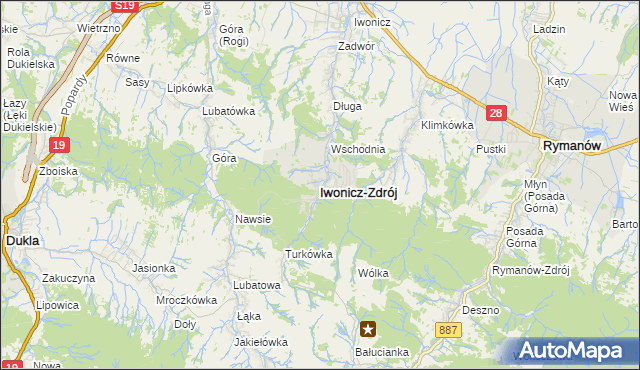 mapa Iwonicz-Zdrój, Iwonicz-Zdrój na mapie Targeo