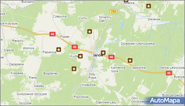 mapa Janów powiat częstochowski, Janów powiat częstochowski na mapie Targeo