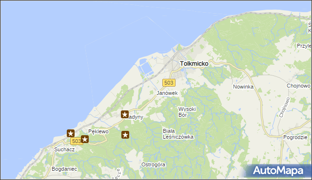 mapa Janówek gmina Tolkmicko, Janówek gmina Tolkmicko na mapie Targeo