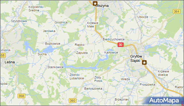 mapa Kałużna gmina Olszyna, Kałużna gmina Olszyna na mapie Targeo