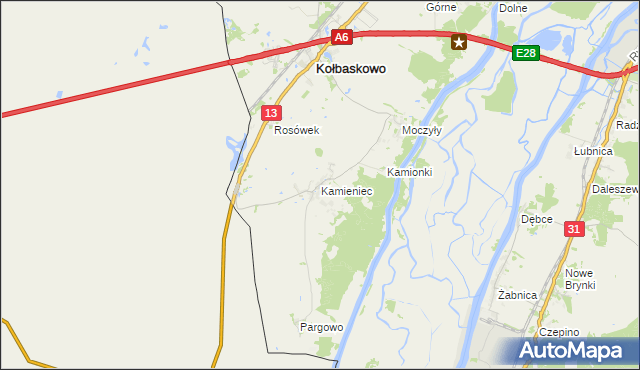 mapa Kamieniec gmina Kołbaskowo, Kamieniec gmina Kołbaskowo na mapie Targeo