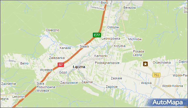 mapa Kamionki gmina Łączna, Kamionki gmina Łączna na mapie Targeo