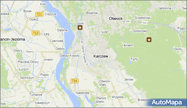 mapa Karczew powiat otwocki, Karczew powiat otwocki na mapie Targeo