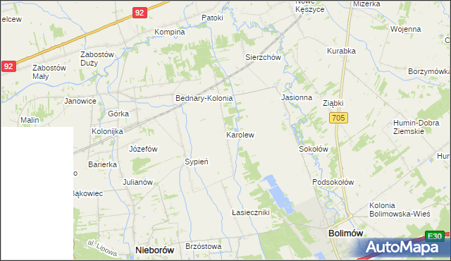 mapa Karolew gmina Nieborów, Karolew gmina Nieborów na mapie Targeo