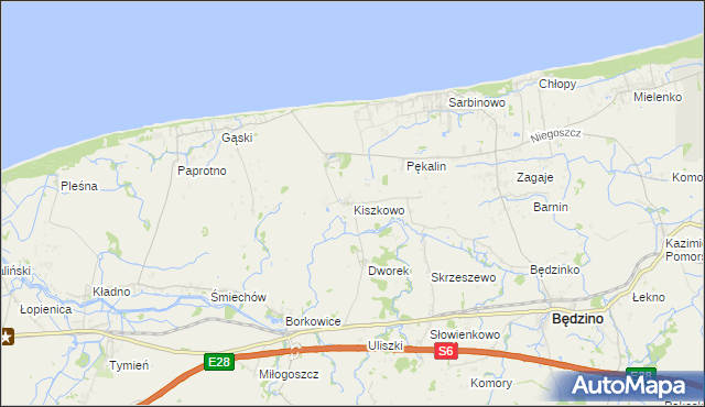 mapa Kiszkowo gmina Będzino, Kiszkowo gmina Będzino na mapie Targeo