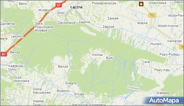 mapa Klonów gmina Łączna, Klonów gmina Łączna na mapie Targeo