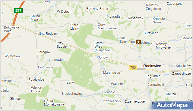 mapa Klonów gmina Racławice, Klonów gmina Racławice na mapie Targeo