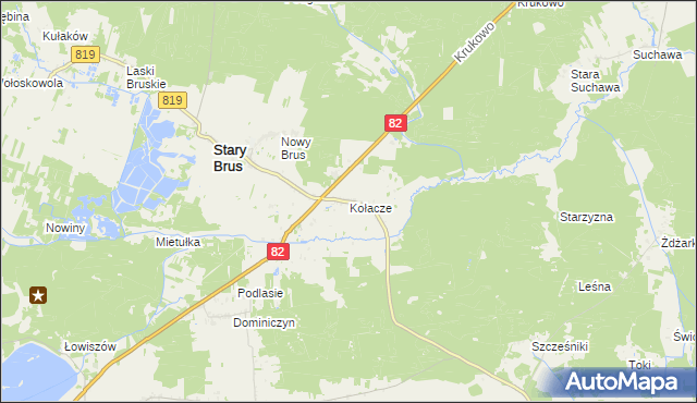 mapa Kołacze gmina Stary Brus, Kołacze gmina Stary Brus na mapie Targeo