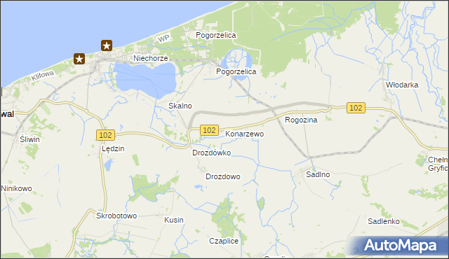 mapa Konarzewo gmina Karnice, Konarzewo gmina Karnice na mapie Targeo
