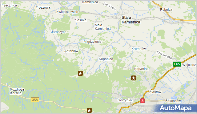 mapa Kopaniec gmina Stara Kamienica, Kopaniec gmina Stara Kamienica na mapie Targeo