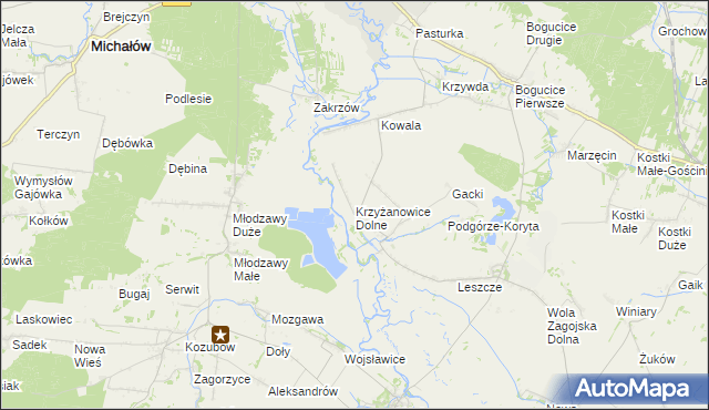 mapa Krzyżanowice Dolne, Krzyżanowice Dolne na mapie Targeo