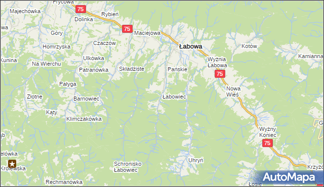 mapa Łabowiec, Łabowiec na mapie Targeo