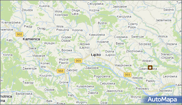 mapa Łącko powiat nowosądecki, Łącko powiat nowosądecki na mapie Targeo
