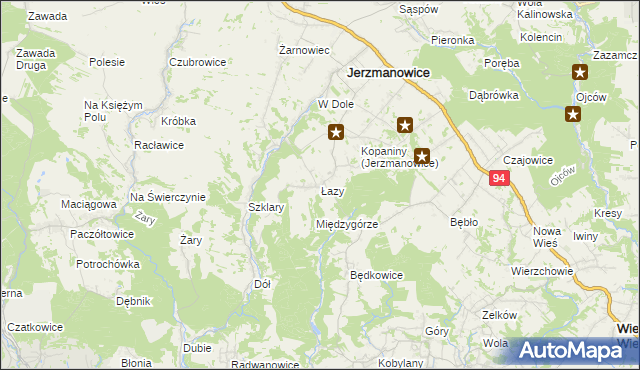 mapa Łazy gmina Jerzmanowice-Przeginia, Łazy gmina Jerzmanowice-Przeginia na mapie Targeo