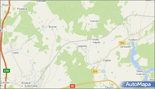 mapa Łęgowo gmina Sulechów, Łęgowo gmina Sulechów na mapie Targeo