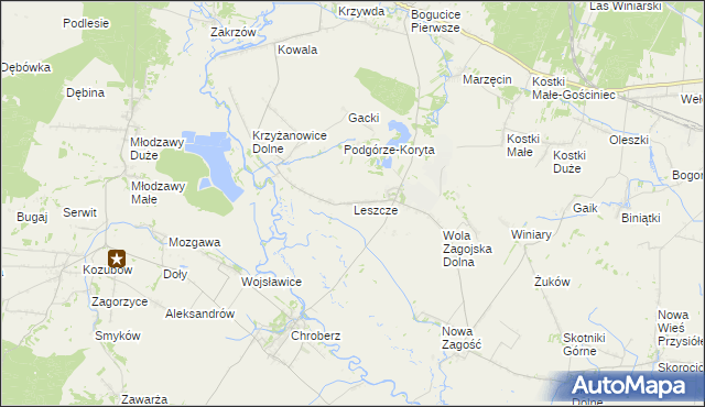 mapa Leszcze gmina Pińczów, Leszcze gmina Pińczów na mapie Targeo