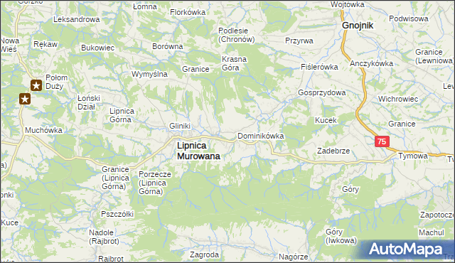 mapa Lipnica Dolna gmina Lipnica Murowana, Lipnica Dolna gmina Lipnica Murowana na mapie Targeo