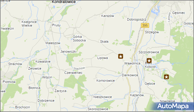 mapa Lipowa gmina Kondratowice, Lipowa gmina Kondratowice na mapie Targeo