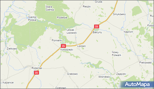 mapa Lipowo gmina Ostróda, Lipowo gmina Ostróda na mapie Targeo