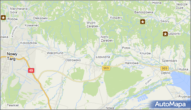 mapa Łopuszna, Łopuszna na mapie Targeo