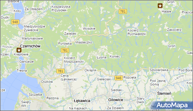 mapa Łysina, Łysina na mapie Targeo