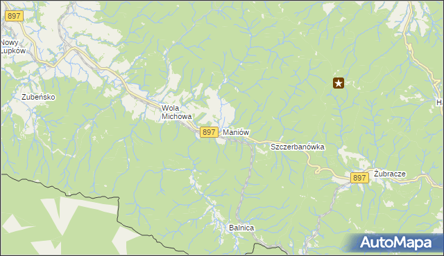 mapa Maniów gmina Komańcza, Maniów gmina Komańcza na mapie Targeo